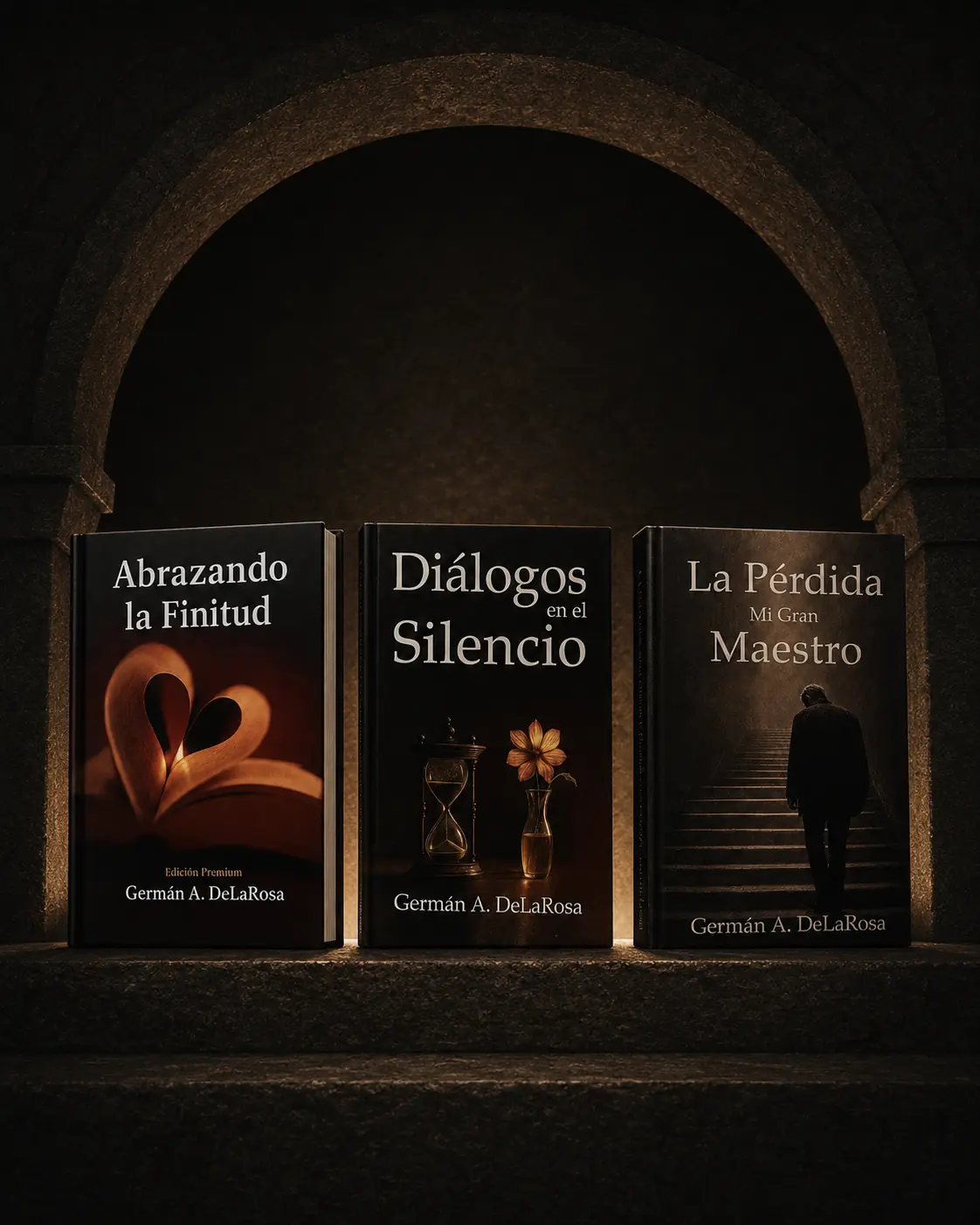 Los tres libros de la Trilogía CorazónValiente bajo un arco de luz